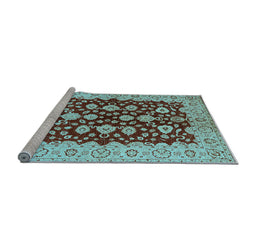 Sideview of Machine Washable Oriental Light Blue Traditional Rug, wshurb704lblu
