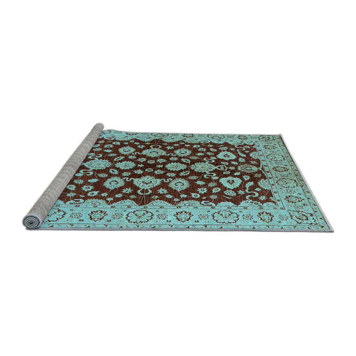 Sideview of Machine Washable Oriental Light Blue Traditional Rug, wshurb704lblu