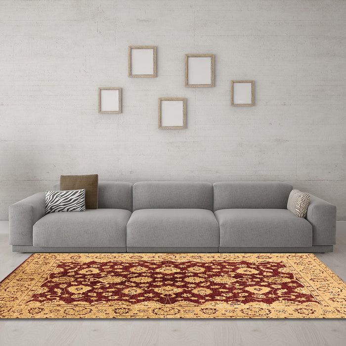 Machine Washable Oriental Brown Traditional Rug in a Living Room,, wshurb704brn