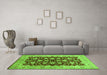 Machine Washable Oriental Green Traditional Area Rugs in a Living Room,, wshurb704grn