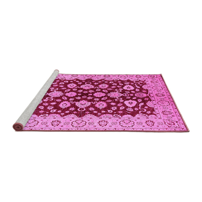Sideview of Machine Washable Oriental Pink Traditional Rug, wshurb704pnk