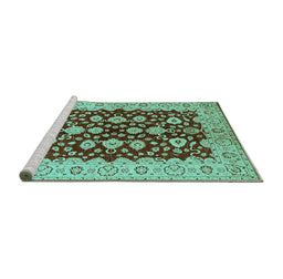 Sideview of Machine Washable Oriental Turquoise Traditional Area Rugs, wshurb704turq