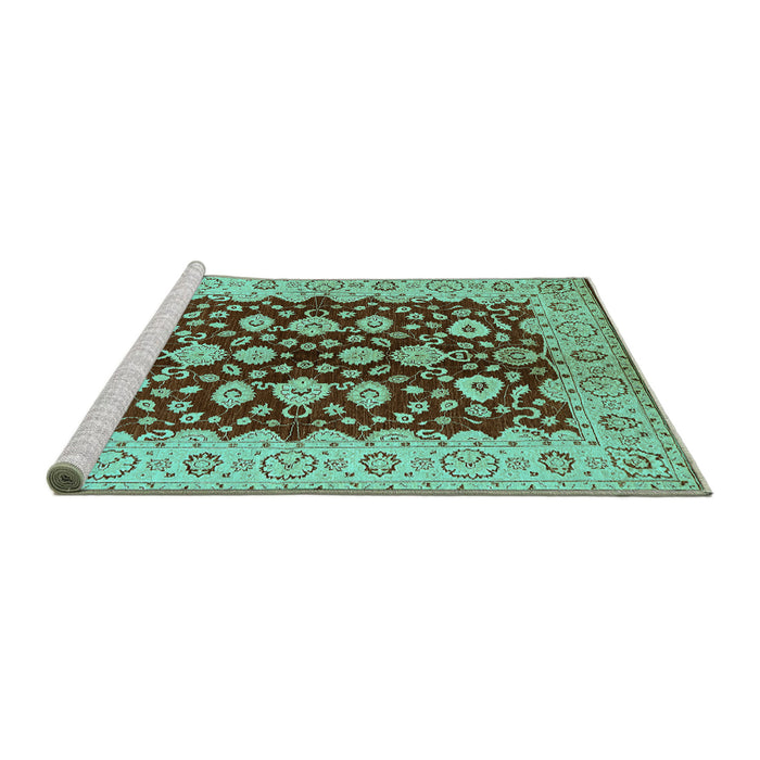 Sideview of Machine Washable Oriental Turquoise Traditional Area Rugs, wshurb704turq