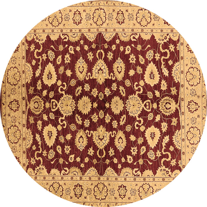 Round Machine Washable Oriental Brown Traditional Rug, wshurb704brn