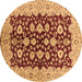 Round Machine Washable Oriental Brown Traditional Rug, wshurb704brn