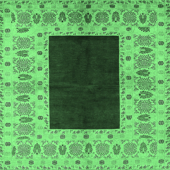 Square Machine Washable Oriental Emerald Green Traditional Area Rugs, wshurb705emgrn
