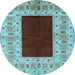 Round Machine Washable Oriental Light Blue Traditional Rug, wshurb705lblu