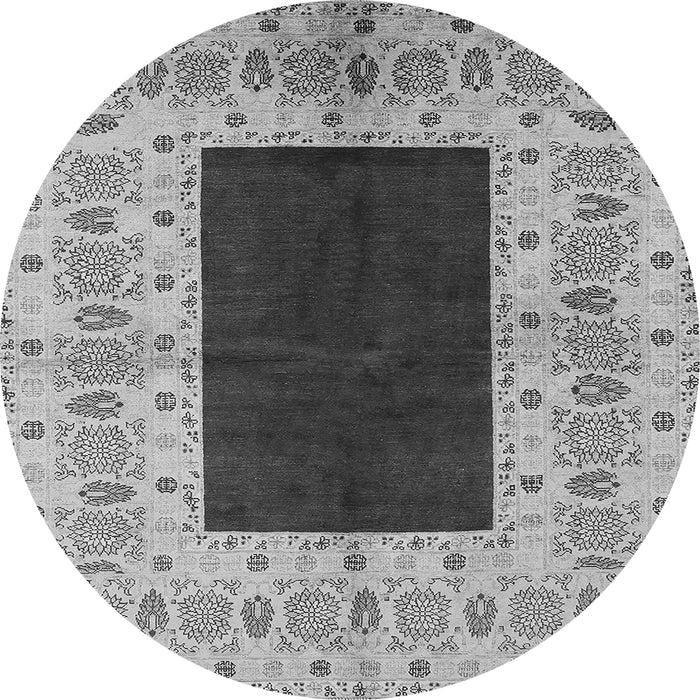 Round Machine Washable Oriental Gray Traditional Rug, wshurb705gry