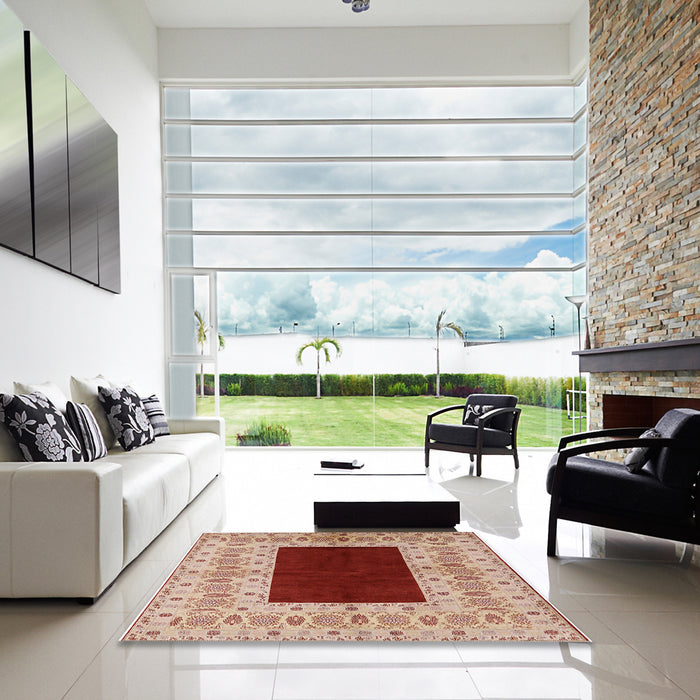 Ahgly Company Indoor Square Mid-Century Modern Red Oriental Rug, 8' Square