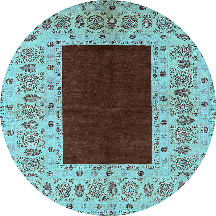 Round Oriental Light Blue Traditional Rug, urb705lblu