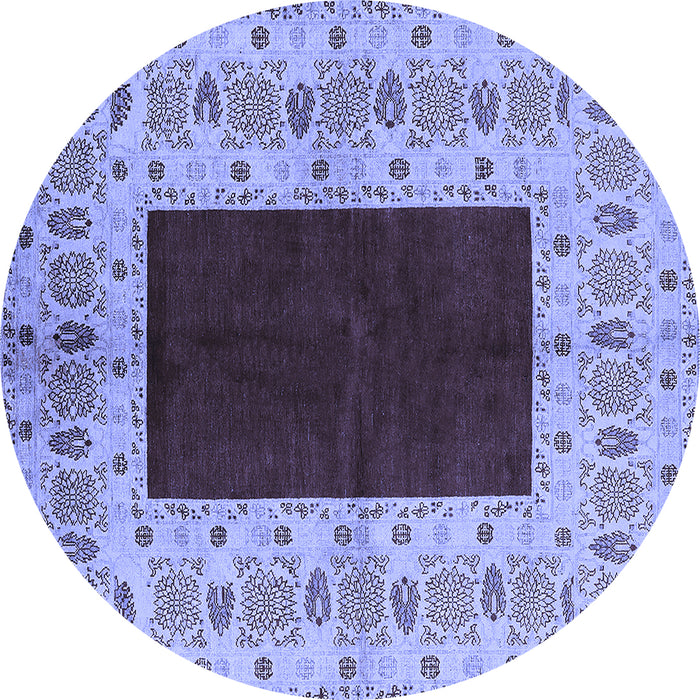 Round Machine Washable Oriental Blue Traditional Rug, wshurb705blu