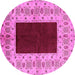Round Machine Washable Oriental Pink Traditional Rug, wshurb705pnk