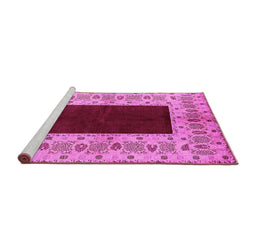 Sideview of Machine Washable Oriental Pink Traditional Rug, wshurb705pnk