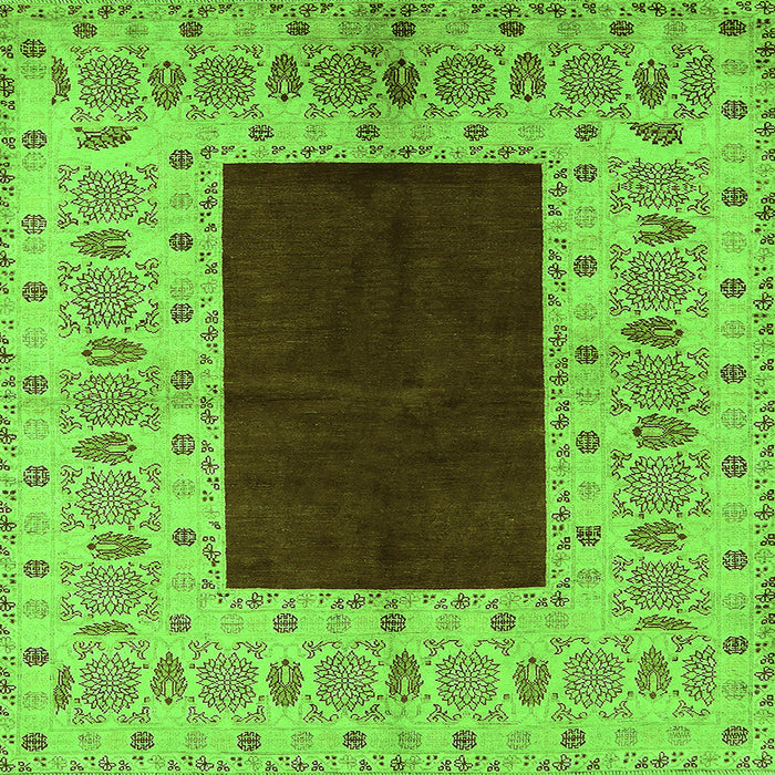 Square Machine Washable Oriental Green Traditional Area Rugs, wshurb705grn