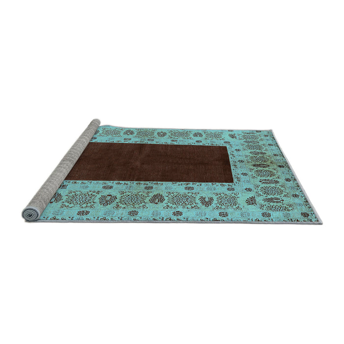 Sideview of Machine Washable Oriental Light Blue Traditional Rug, wshurb705lblu