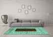 Machine Washable Oriental Turquoise Traditional Area Rugs in a Living Room,, wshurb705turq
