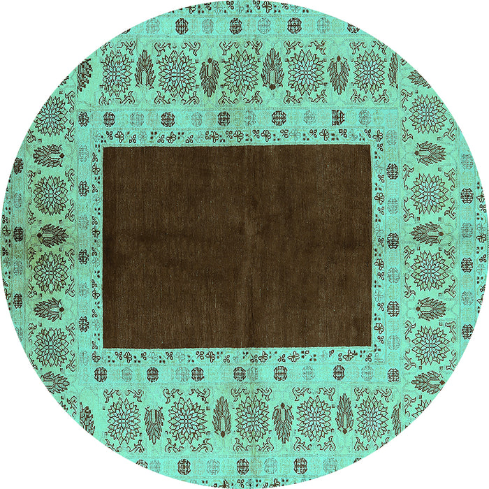 Round Oriental Turquoise Traditional Rug, urb705turq