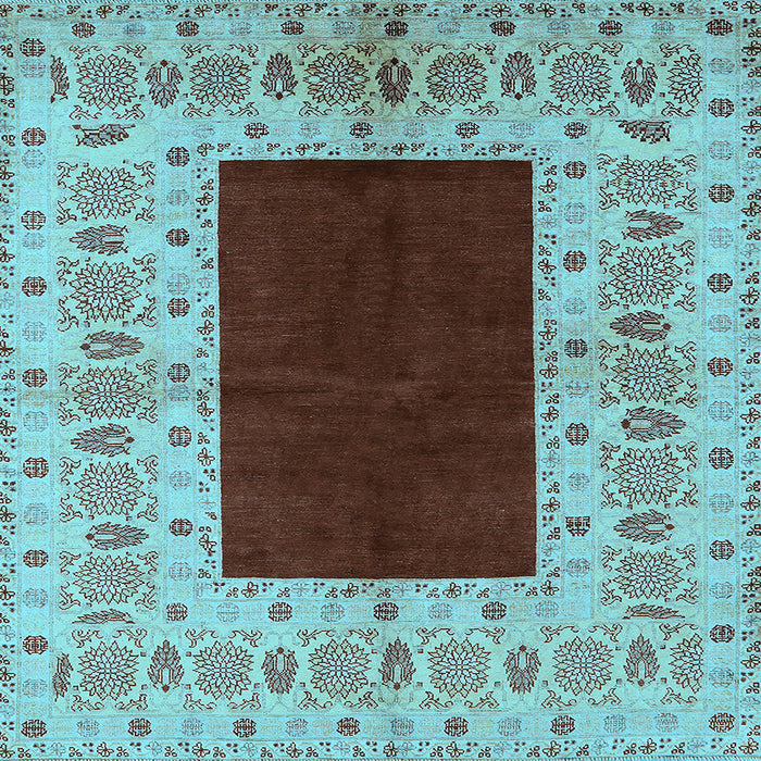 Square Machine Washable Oriental Light Blue Traditional Rug, wshurb705lblu