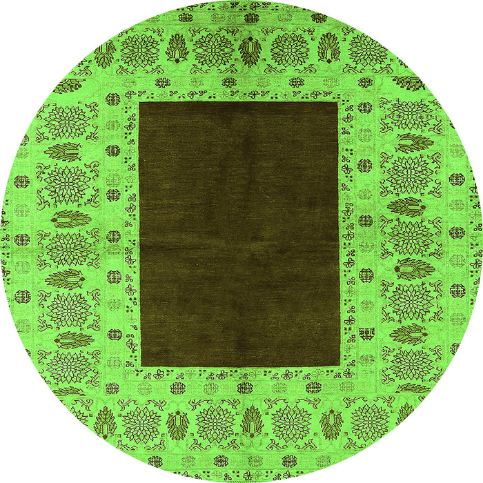 Round Machine Washable Oriental Green Traditional Area Rugs, wshurb705grn