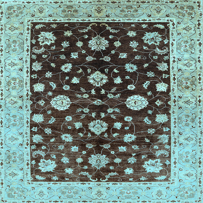 Square Machine Washable Oriental Light Blue Traditional Rug, wshurb706lblu