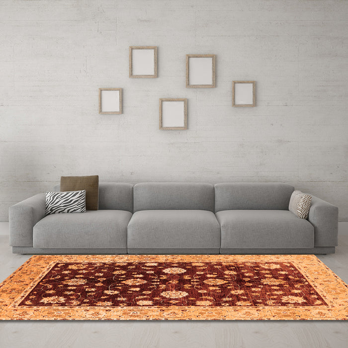 Machine Washable Oriental Orange Traditional Area Rugs in a Living Room, wshurb706org