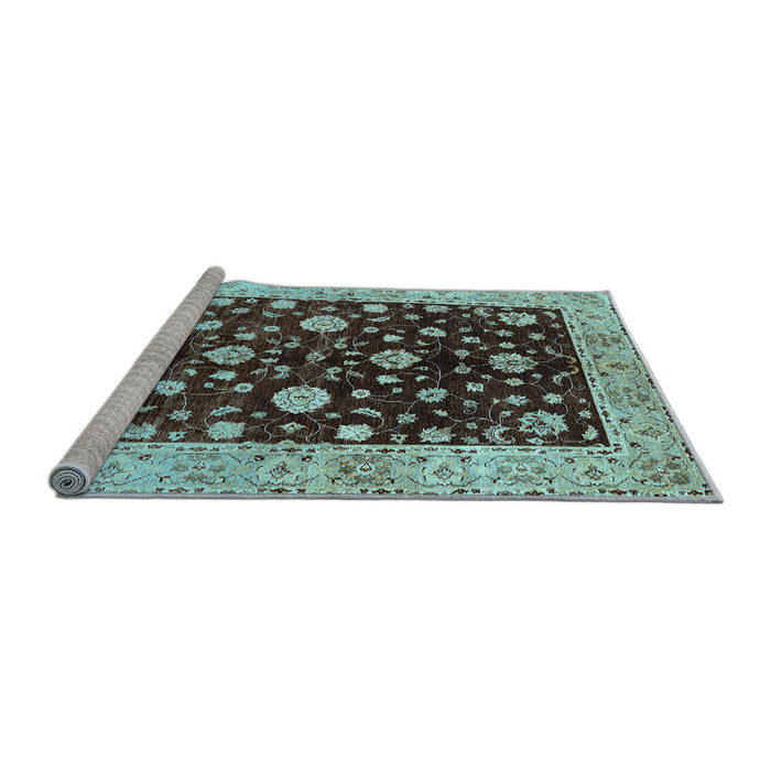 Sideview of Machine Washable Oriental Light Blue Traditional Rug, wshurb706lblu