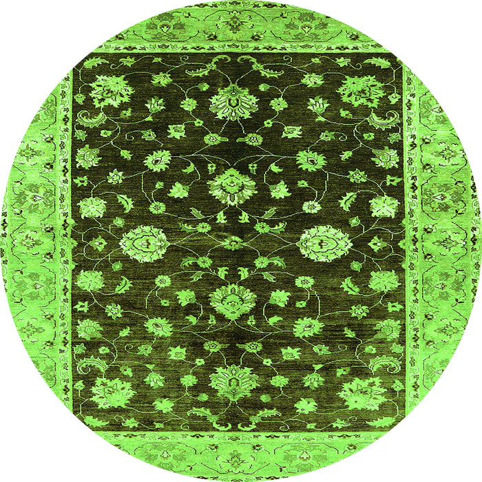 Round Machine Washable Oriental Green Traditional Area Rugs, wshurb706grn