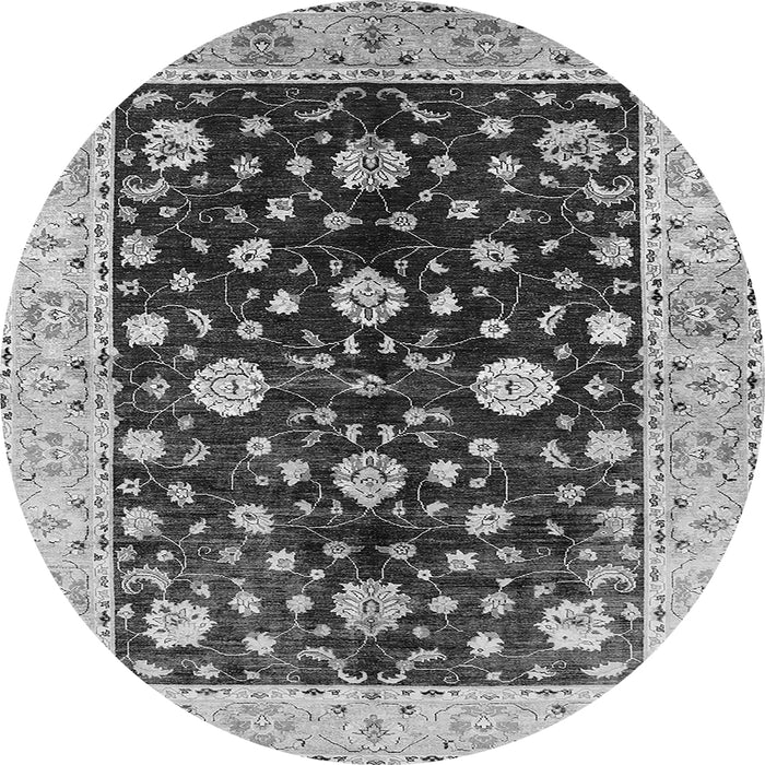 Round Machine Washable Oriental Gray Traditional Rug, wshurb706gry