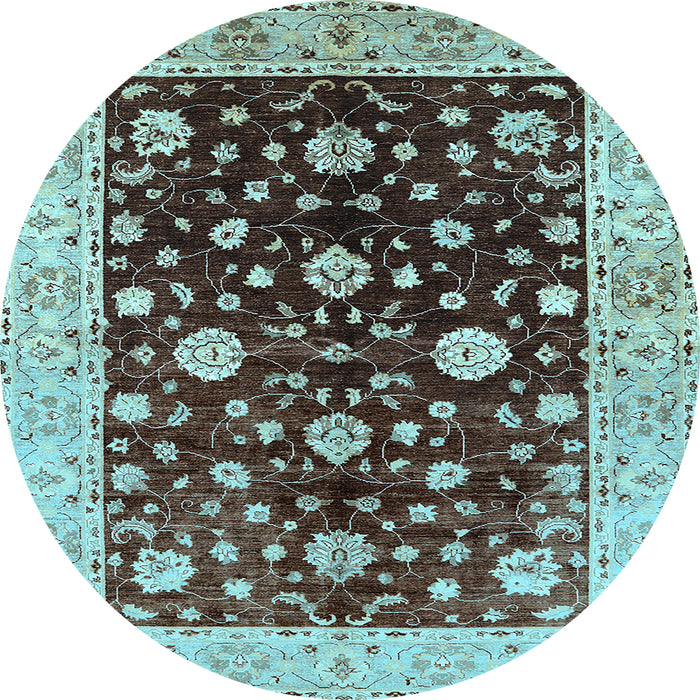 Round Machine Washable Oriental Light Blue Traditional Rug, wshurb706lblu