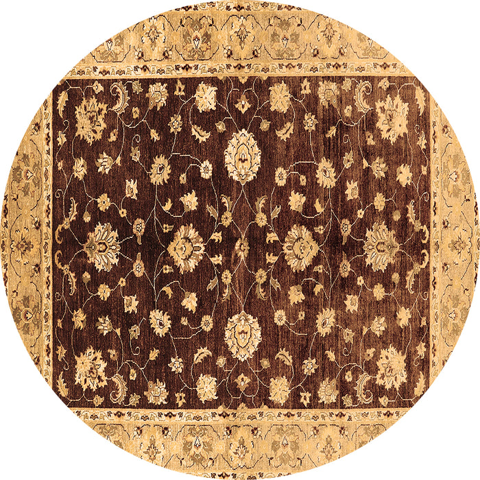 Round Oriental Brown Traditional Rug, urb706brn
