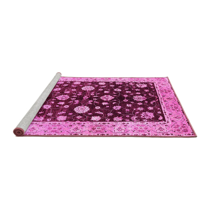 Sideview of Machine Washable Oriental Pink Traditional Rug, wshurb706pnk