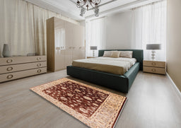 Mid-Century Modern Red Oriental Rug in a Bedroom, urb706