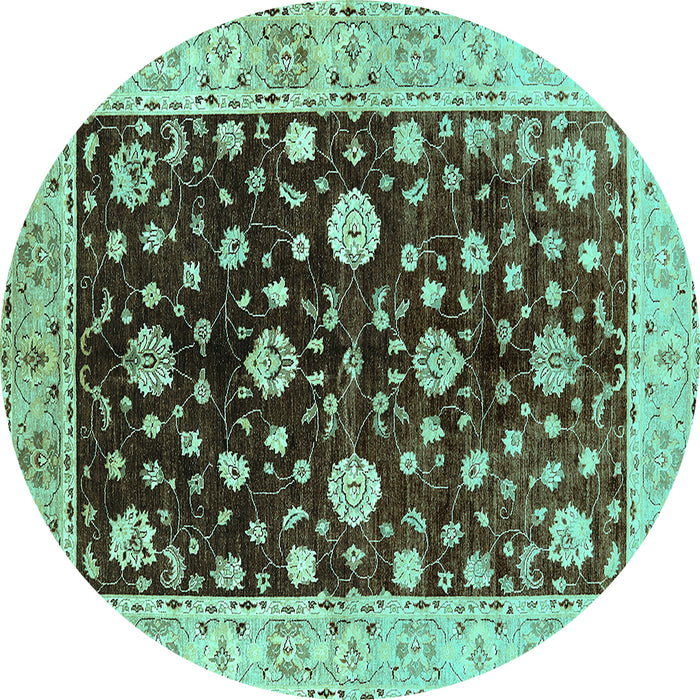 Round Oriental Turquoise Traditional Rug, urb706turq