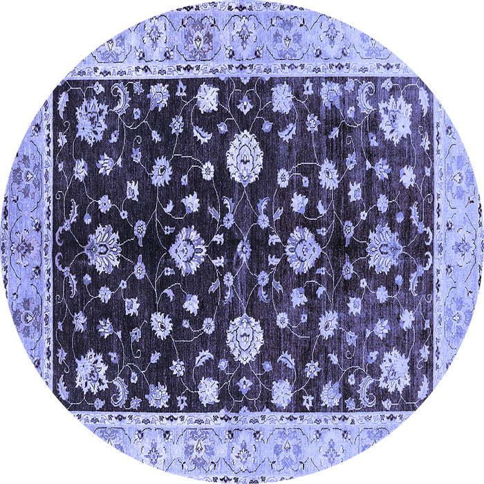 Round Machine Washable Oriental Blue Traditional Rug, wshurb706blu