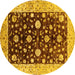 Round Machine Washable Oriental Yellow Traditional Rug, wshurb706yw