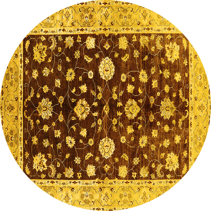 Round Oriental Yellow Traditional Rug, urb706yw