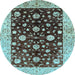 Round Oriental Light Blue Traditional Rug, urb706lblu