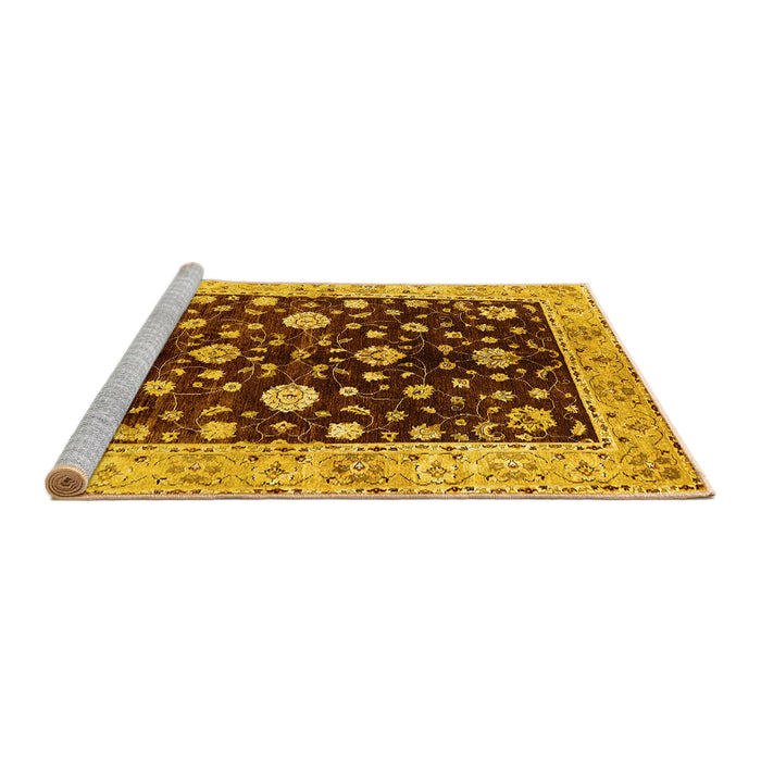 Sideview of Machine Washable Oriental Yellow Traditional Rug, wshurb706yw
