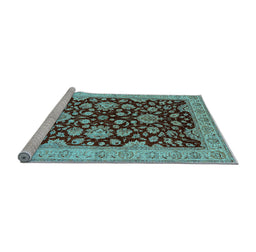 Sideview of Machine Washable Oriental Light Blue Traditional Rug, wshurb707lblu