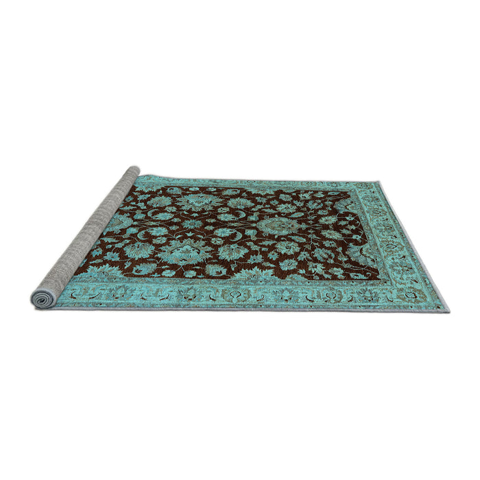 Sideview of Machine Washable Oriental Light Blue Traditional Rug, wshurb707lblu