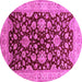 Round Machine Washable Oriental Pink Traditional Rug, wshurb707pnk