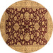 Round Machine Washable Oriental Brown Traditional Rug, wshurb707brn