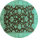 Round Oriental Turquoise Traditional Rug, urb707turq