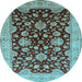 Round Machine Washable Oriental Light Blue Traditional Rug, wshurb707lblu