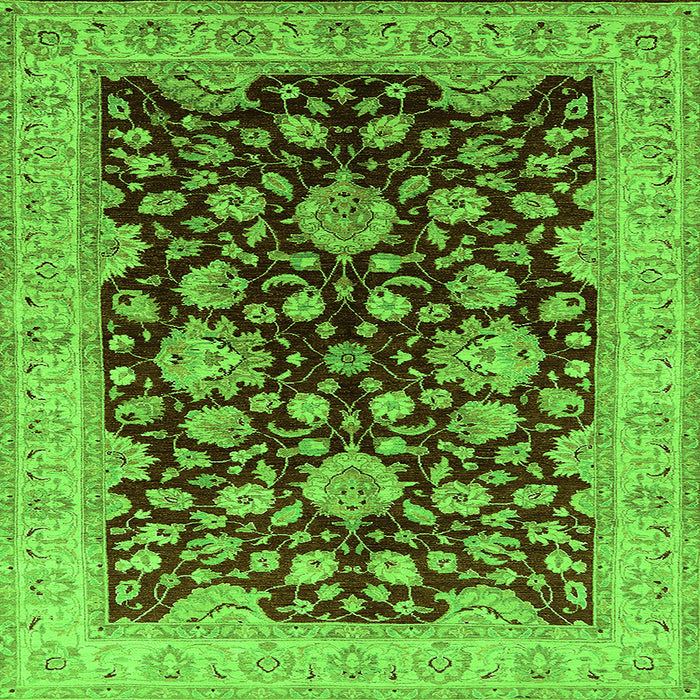 Square Machine Washable Oriental Green Traditional Area Rugs, wshurb707grn