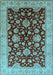 Machine Washable Oriental Light Blue Traditional Rug, wshurb707lblu