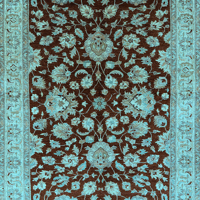 Machine Washable Oriental Light Blue Traditional Rug, wshurb707lblu