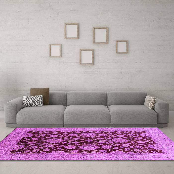 Machine Washable Oriental Purple Traditional Area Rugs in a Living Room, wshurb707pur