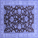 Square Machine Washable Oriental Blue Traditional Rug, wshurb707blu