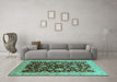 Machine Washable Oriental Turquoise Traditional Area Rugs in a Living Room,, wshurb707turq